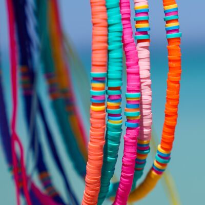 Heishi Necklace STAY WILD bead 4 mm - White and Turquoise combination