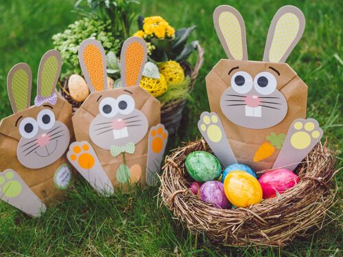 Papierdrachen 12 DIY Osterhasen Tüten - Bunte Geschenktüten zu Ostern zum selber Befüllen - Frühling – zum Verpacken von Geschenken für Kinder und Erwachsene 1