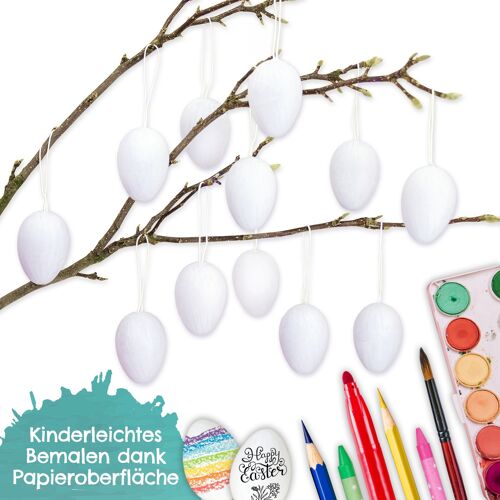 12 weiße Ostereier aus Pappmaché | Klassische Osterdekoration für Zweige und Ostergestecke | Eier zum Bemalen und Beschriften 4x6 cm | Ostern