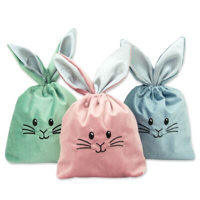 3 borse in velluto con orecchie | Nido di Pasqua alternativo nel design del coniglietto di Pasqua | alta qualità e riutilizzabile | Cesto pasquale da riempire | impostare 1