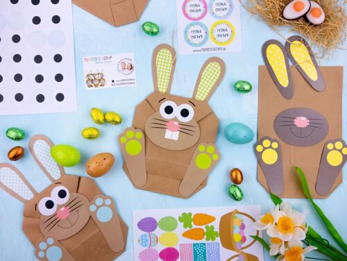 Papierdrachen 12 DIY Osterhasen Tüten - Bunte Geschenktüten zu Ostern zum selber Befüllen - Frühling – zum Verpacken von Geschenken für Kinder und Erwachsene 2