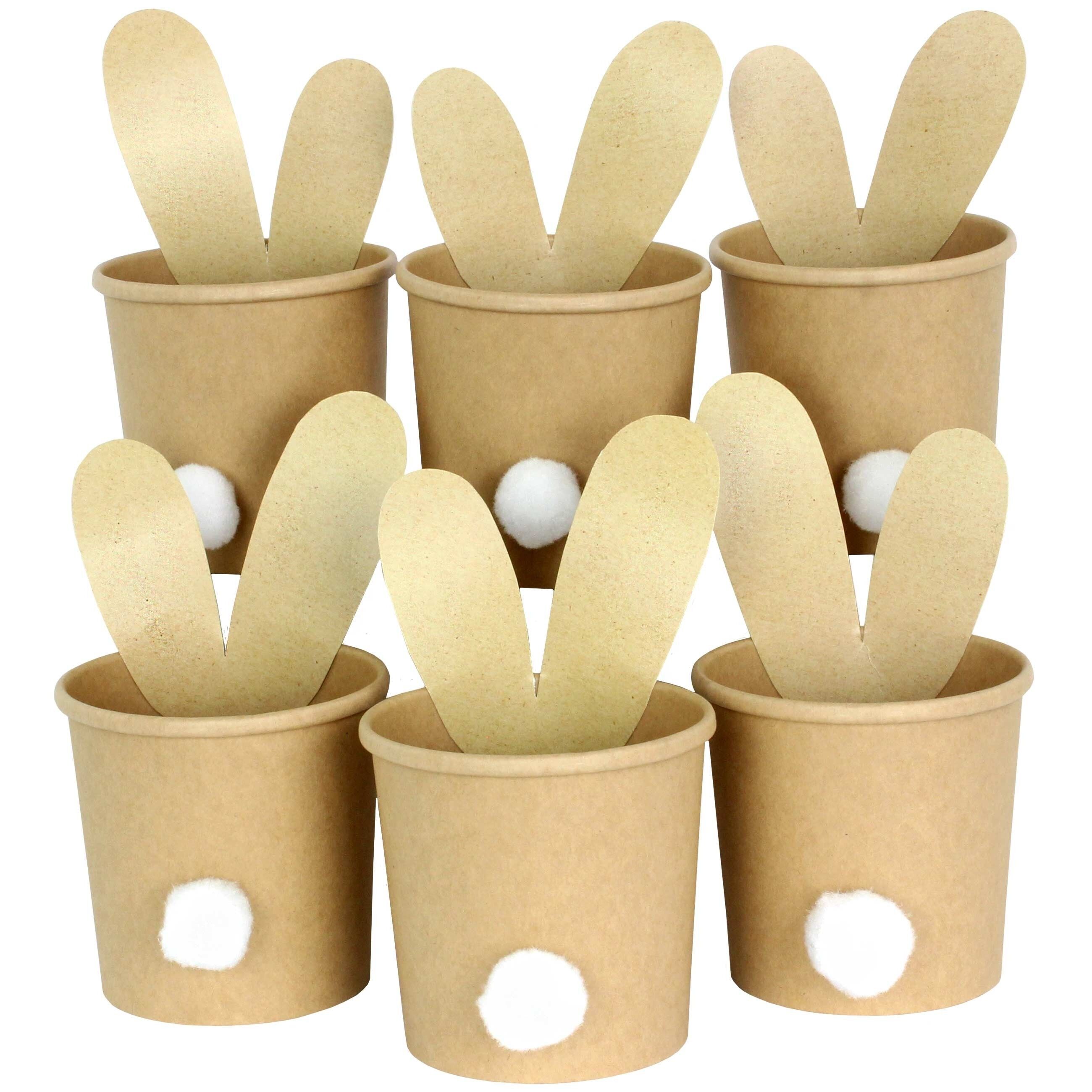 6 simpatici nidi pasquali da riempire con orecchie da coniglio per la lavorazione - decorare tazze marroni naturali come coniglietti pasquali con pompon - set completo - decorazione pasquale 2020