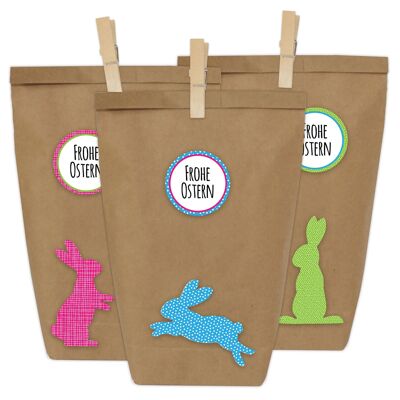 Cerf-volant en papier 12 sacs cadeaux de Pâques bricolage pour l'artisanat - Nid de Pâques créatif avec 12 sacs en papier et autocollants de lapin de Pâques - Design 3