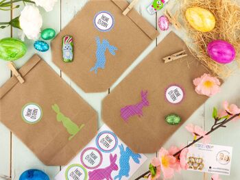 Cerf-volant en papier 12 sacs cadeaux de Pâques bricolage pour l'artisanat - Nid de Pâques créatif avec 12 sacs en papier et autocollants de lapin de Pâques - Design 3 2