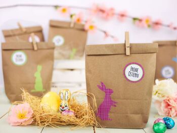Cerf-volant en papier 12 sacs cadeaux de Pâques bricolage pour l'artisanat - Nid de Pâques créatif avec 12 sacs en papier et autocollants de lapin de Pâques - Design 3 3