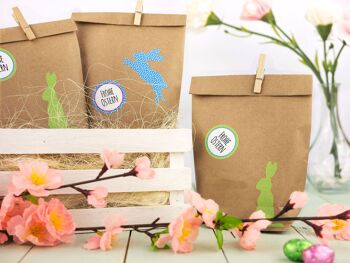 Cerf-volant en papier 12 sacs cadeaux de Pâques bricolage pour l'artisanat - Nid de Pâques créatif avec 12 sacs en papier et autocollants de lapin de Pâques - Design 3 4
