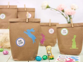Cerf-volant en papier 12 sacs cadeaux de Pâques bricolage pour l'artisanat - Nid de Pâques créatif avec 12 sacs en papier et autocollants de lapin de Pâques - Design 3 5