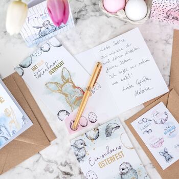 Cartes de Pâques | 6 cartes de vœux printanières sous forme de carte pliante avec enveloppe pour Pâques - Salutations à la famille - Design élégant pour Pâques - Motif noir et blanc - Set 3 2