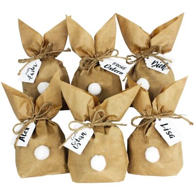 Cerf-volant en papier 12 lapins de Pâques à fabriquer et à remplir soi-même - Cadeau créatif pour Pâques avec 12 sacs en papier, cordon et pompons - Millésime 2020