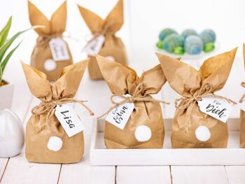 Cerf-volant en papier 12 lapins de Pâques à fabriquer et à remplir soi-même - Cadeau créatif pour Pâques avec 12 sacs en papier, cordon et pompons - Millésime 2020 2