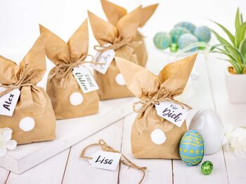 Cerf-volant en papier 12 lapins de Pâques à fabriquer et à remplir soi-même - Cadeau créatif pour Pâques avec 12 sacs en papier, cordon et pompons - Millésime 2020 3