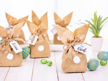 Cerf-volant en papier 12 lapins de Pâques à fabriquer et à remplir soi-même - Cadeau créatif pour Pâques avec 12 sacs en papier, cordon et pompons - Millésime 2020 4