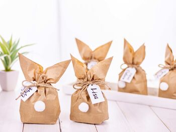 Cerf-volant en papier 12 lapins de Pâques à fabriquer et à remplir soi-même - Cadeau créatif pour Pâques avec 12 sacs en papier, cordon et pompons - Millésime 2020 5