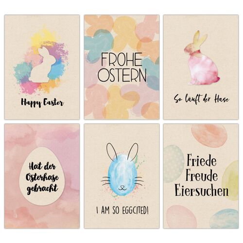 Papierdrachen 12 Osterkarten zum Sammeln und Verschicken - liebevoll gestaltetes Postkarten Set Packpapier bunt - Grußkarten Set 8 - Ostern 2020