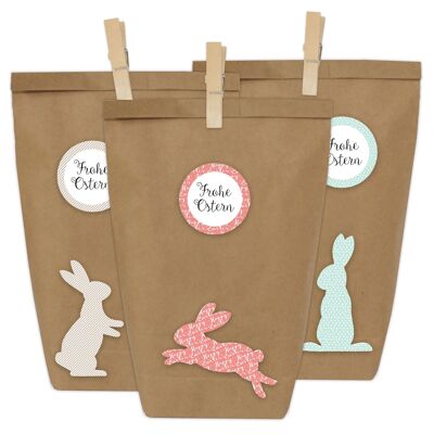 Cometa de papel 12 bolsas de regalo de Pascua DIY para manualidades - Nido de Pascua creativo con 12 bolsas de papel y pegatinas de conejo de Pascua - Diseño 4