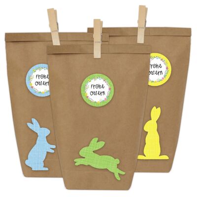 Cerf-volant en papier 12 sacs cadeaux de Pâques bricolage pour l'artisanat - Nid de Pâques créatif avec 12 sacs en papier et autocollants de lapin de Pâques - Design 2