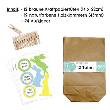 Cerf-volant en papier 12 sacs cadeaux de Pâques bricolage pour l'artisanat - Nid de Pâques créatif avec 12 sacs en papier et autocollants de lapin de Pâques - Design 2 2