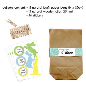 Cerf-volant en papier 12 sacs cadeaux de Pâques bricolage pour l'artisanat - Nid de Pâques créatif avec 12 sacs en papier et autocollants de lapin de Pâques - Design 2 3