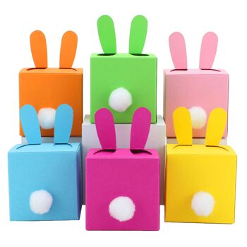 Cerf-volant en papier 12 coffrets cadeaux au design lapin de Pâques - coffrets avec oreilles, pompon et visage - 7cm x 7cm - couleurs mélangées - panier de Pâques pour enfants 2