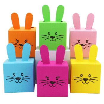 Cerf-volant en papier 12 coffrets cadeaux au design lapin de Pâques - coffrets avec oreilles, pompon et visage - 7cm x 7cm - couleurs mélangées - panier de Pâques pour enfants 3