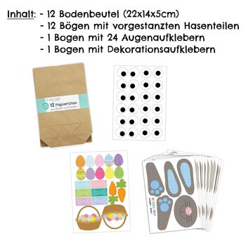 Cerf-volant en papier 12 sacs lapin de Pâques bricolage - sacs cadeaux colorés pour Pâques à remplir soi-même - printemps - pour emballer des cadeaux pour enfants et adultes 4 4