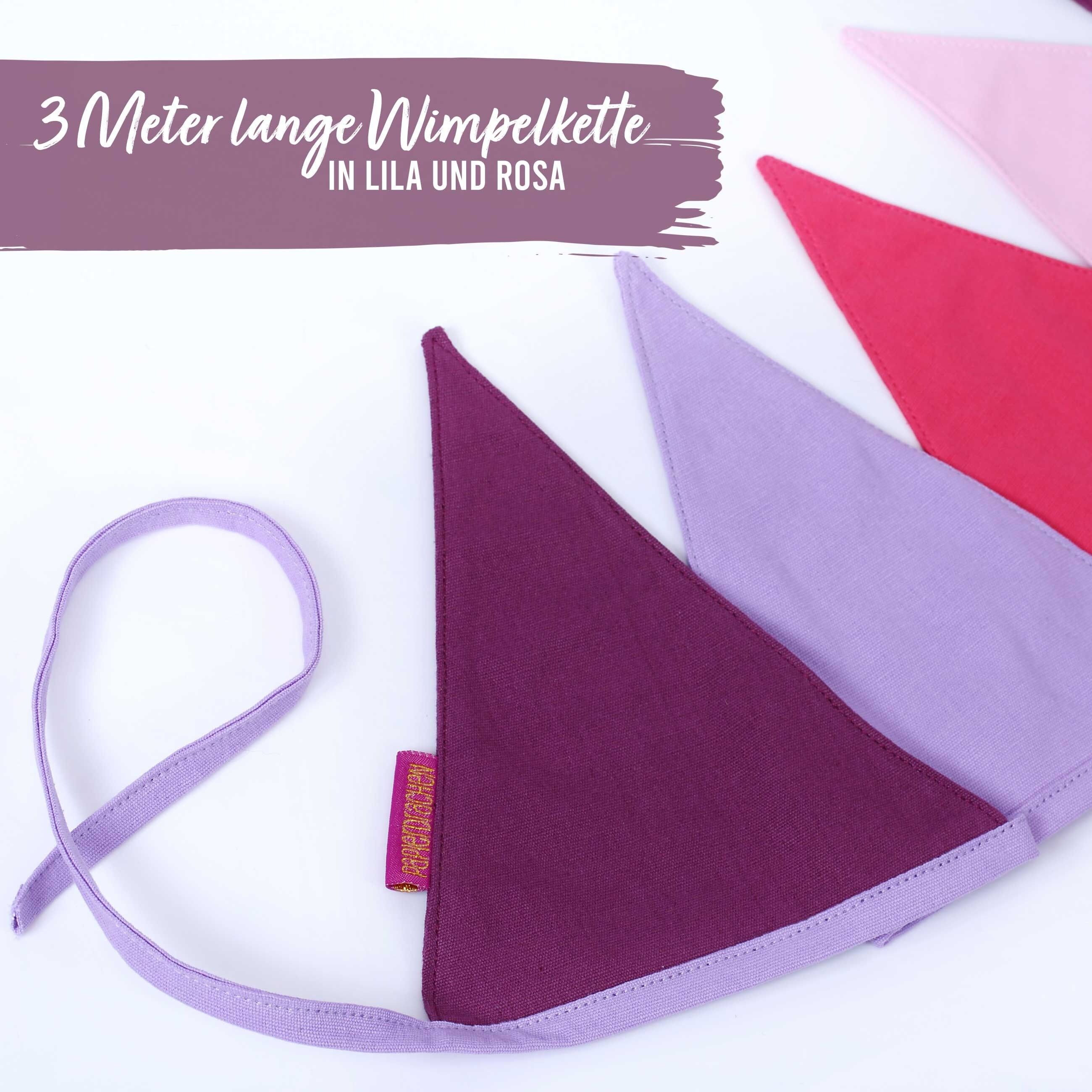 Gagliardetto come decorazione per la cameretta dei bambini | Gagliardetto 3m ciascuno 16x18cm 12 pezzi | Viola Rosa | Set di decorazioni di compleanno per bambini con ghirlanda di bandiere 2