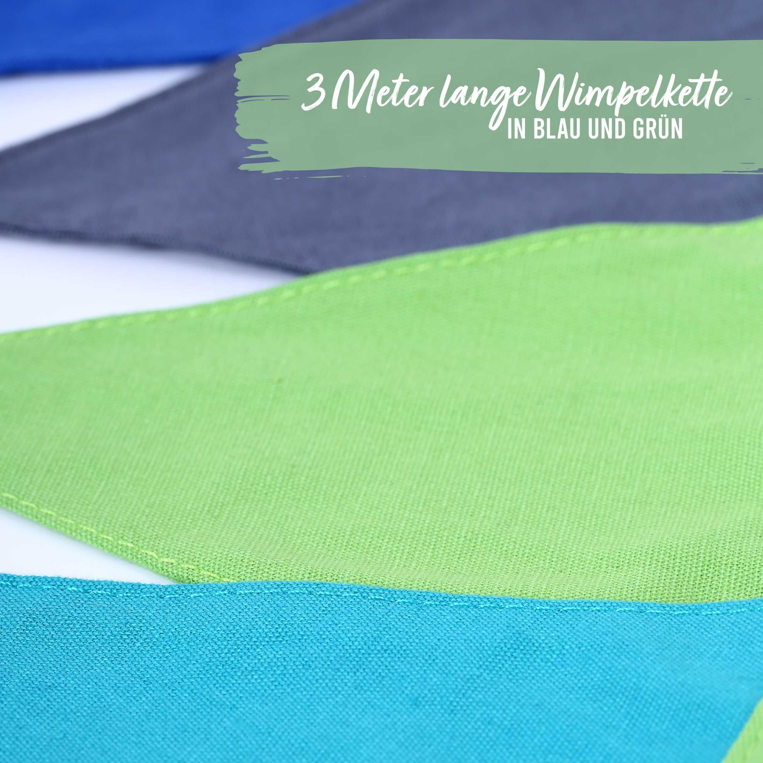 Pennant chain as a children's room decoration | 3m pennant each 16x18cm 12 pieces | Green Gray | Flag Garland Children's Birthday Decoration Set 5