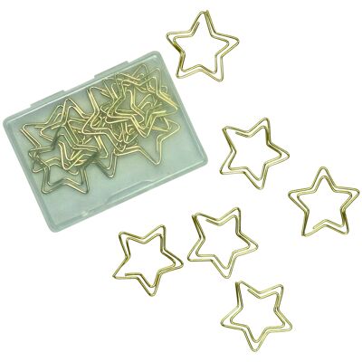 15 golden metal paper clips for bullet journals and notebooks - cute paper clips for home office and university - star motif - set 1