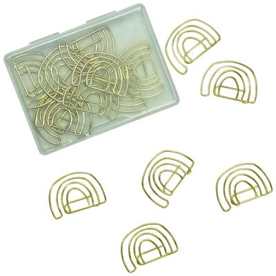 15 golden metal paper clips for bullet journals and notebooks - cute paper clips for home office and university - rainbow motif - set of 4