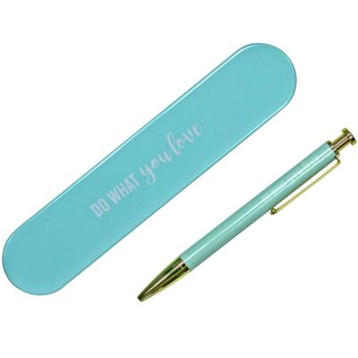 Stylo à bille de haute qualité dans une boîte cadeau - idée cadeau idéale pour commencer l'université - turquoise - pour femme et homme - imprimé avec un slogan motivant - set no