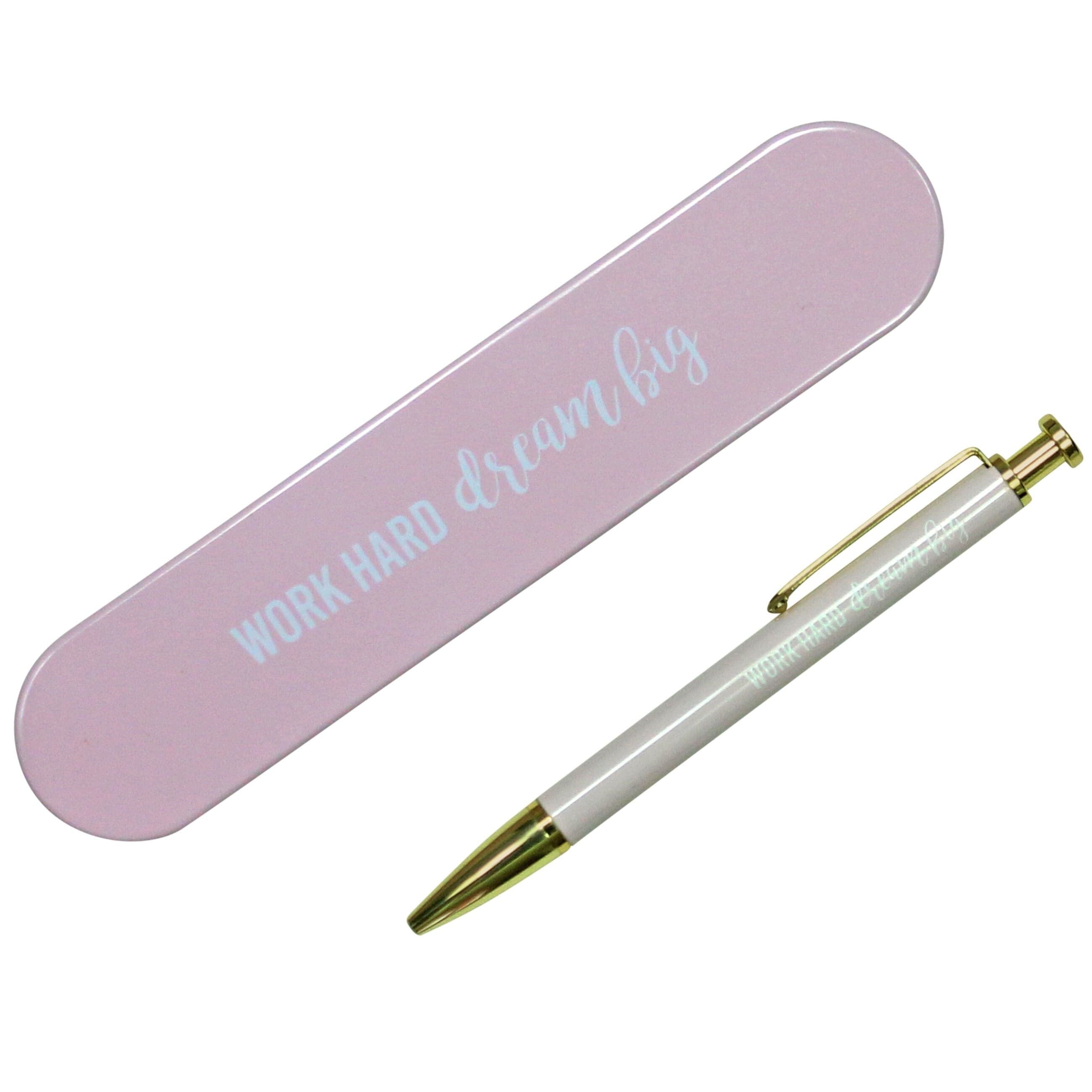 Penna a sfera di alta qualità in confezione regalo - idea regalo ideale per iniziare l'università - rosa - per donne e uomini - stampata con uno slogan motivante - set n.