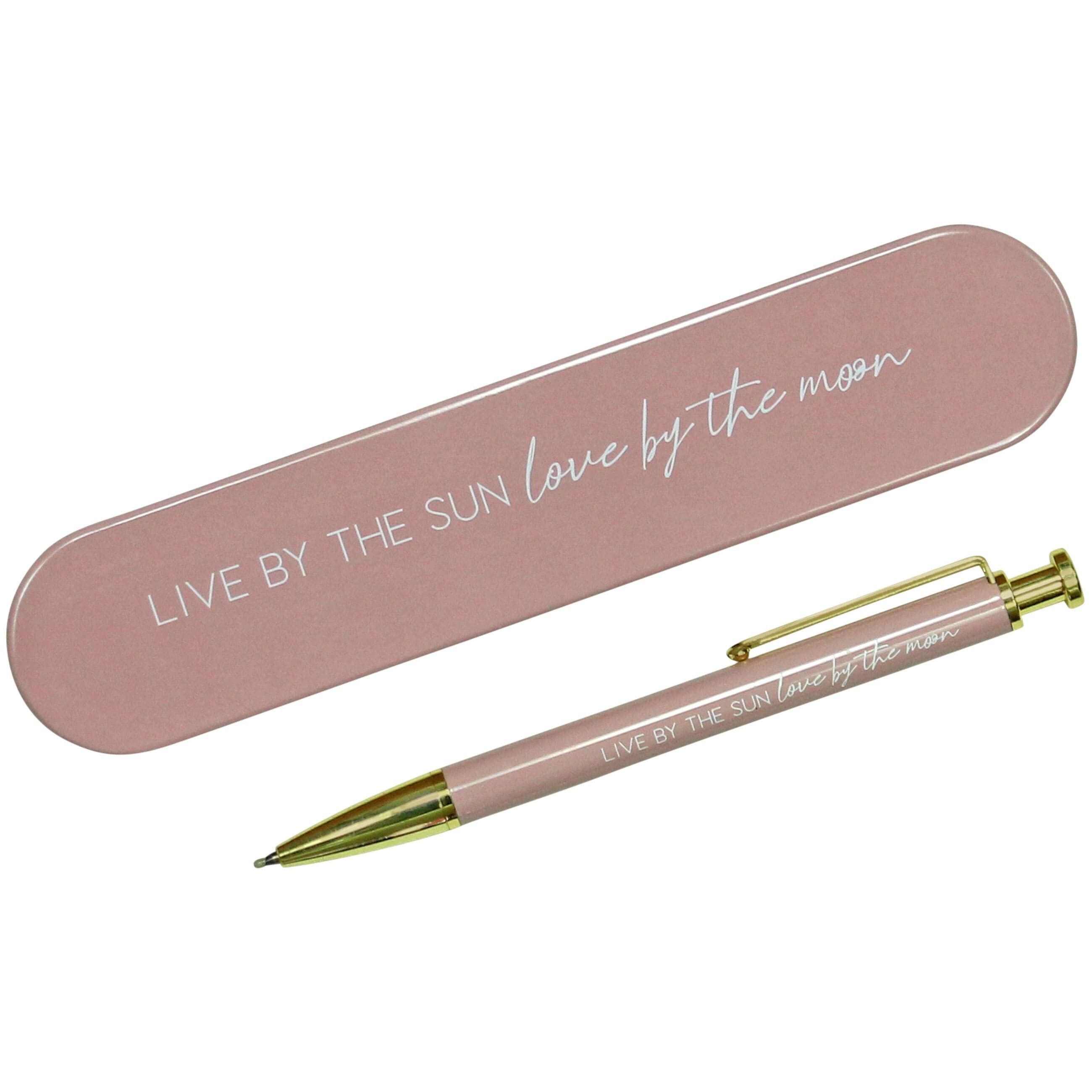 Penna a sfera di alta qualità in confezione regalo - idea regalo ideale per iniziare l'università - corallo - per donna e uomo - stampata con slogan motivante - set n.5