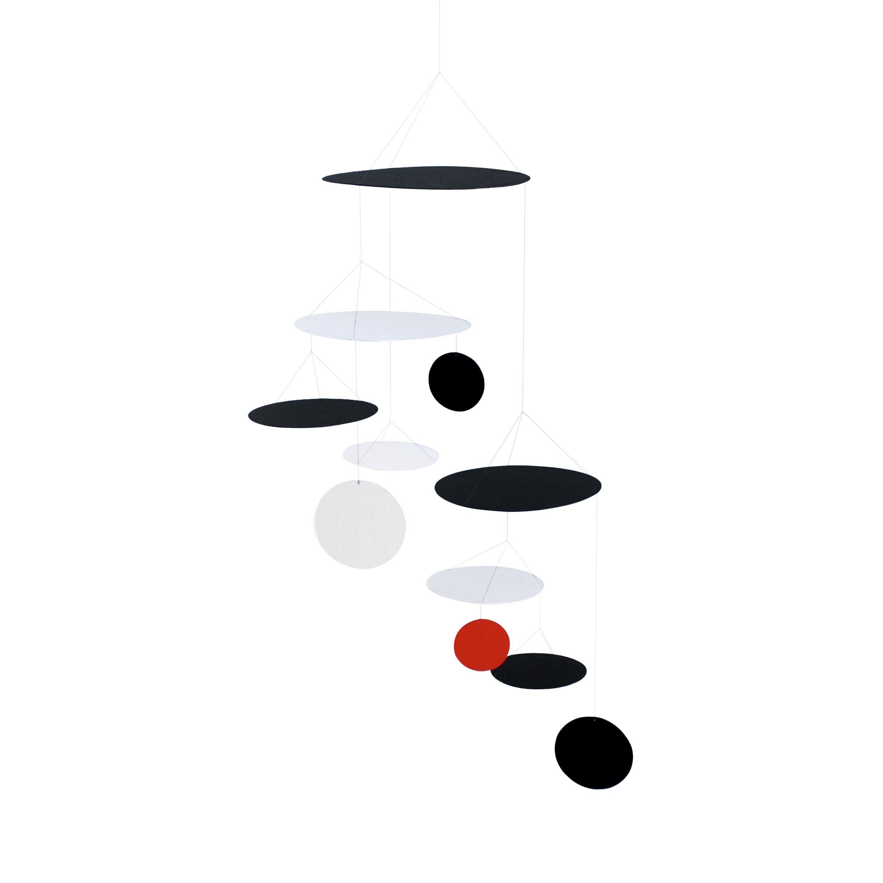 Mobile OVNI, noir-blanc-rouge, art en papier suspendu