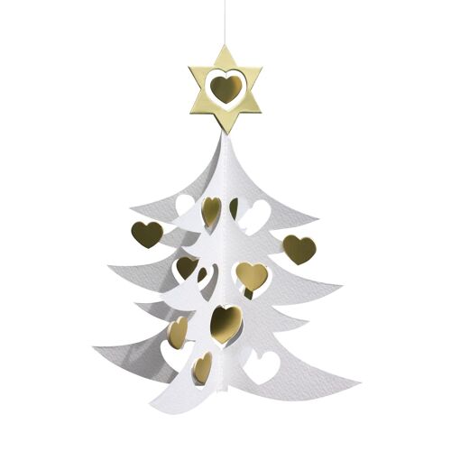 Christmas Tree, hearts, small, white-gold