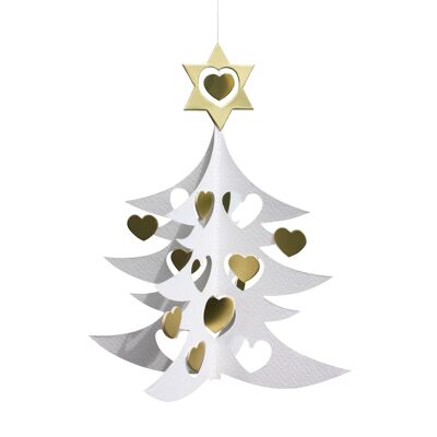 Weihnachtsbaum, Herzen, klein, weiß-gold