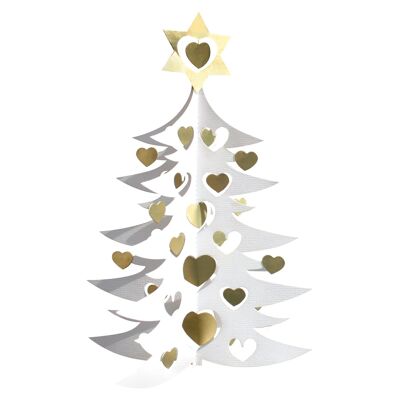 Albero di Natale, cuori, grande, bianco-oro