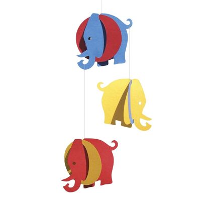 Mobile éléphant, rouge, jaune, bleu