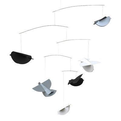 Mobile per uccelli, grigio-argento-bianco, arte sospesa