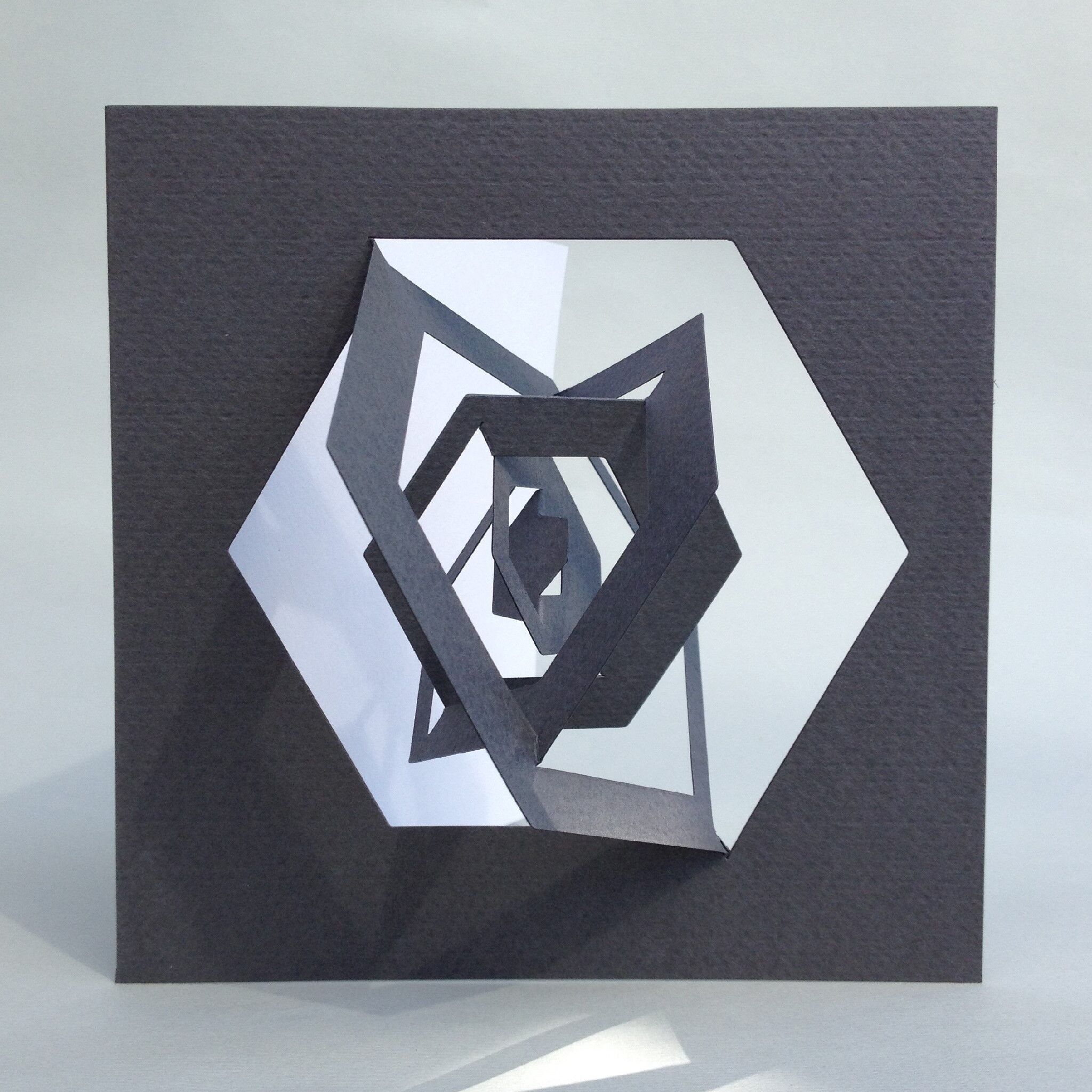 Hexagon Greeting Card, Bauhaus style, grey, paper art