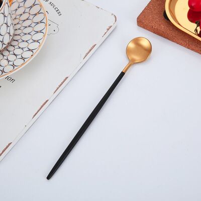 Longo Duo - Long Coffee and Dessert Spoons - Set of 4 - Black-Gold