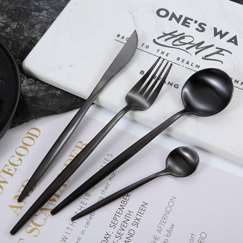 Matte Black Stainless Steel Cutlery Set, 32 Piece Silverware Set