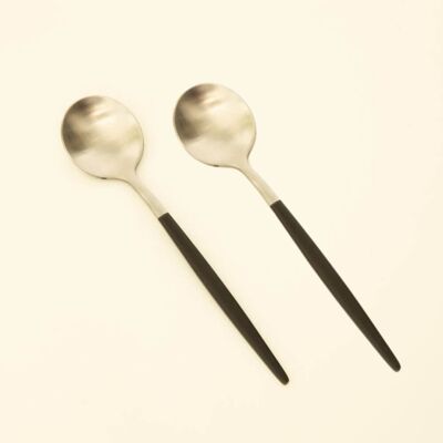 Caffe Duo - Cucharas de café de lujo - Juego de 6 - Negro-Plata