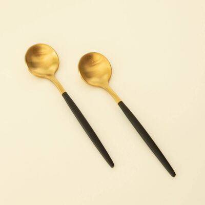 Corto Duo - Cuillères à Dessert de Luxe - Lot de 6 - Noir-Or