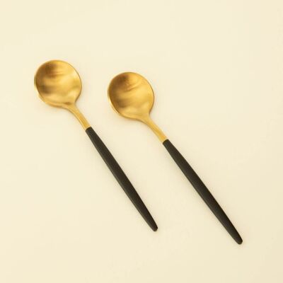 Corto Duo - Luxury Dessert Spoons - Set of 6 - Black-Gold
