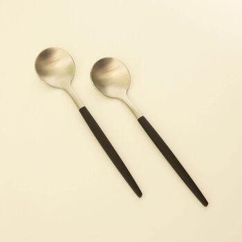 Corto Duo - Cuillères à Dessert de Luxe - Lot de 6 - Noir-Argent 1