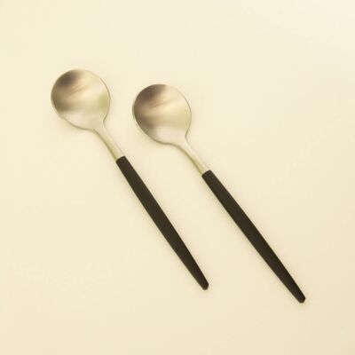 Corto Duo - Luxury Dessert Spoons - Set of 6 - Black-Silver