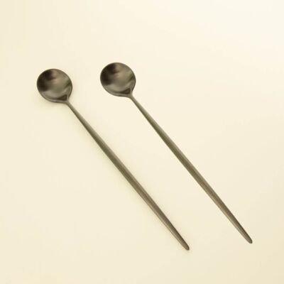 Longo - Long Coffee and Dessert Spoons - Set of 4 - Black