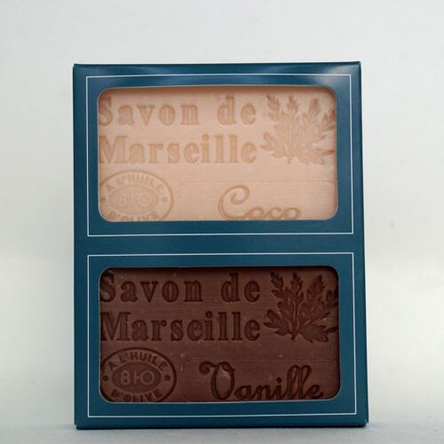 Coffret savon de marseille à l'huile d'olive bio parfum coco / vanille