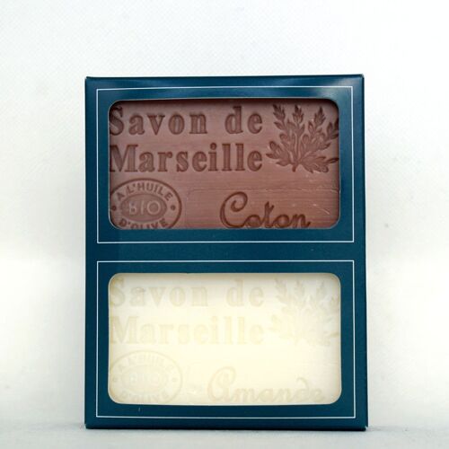 Coffret savon de marseille à l'huile d'olive bio parfum coton / amande