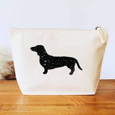 Natural Organic Canvas Dachshund Makeup Bag - Black